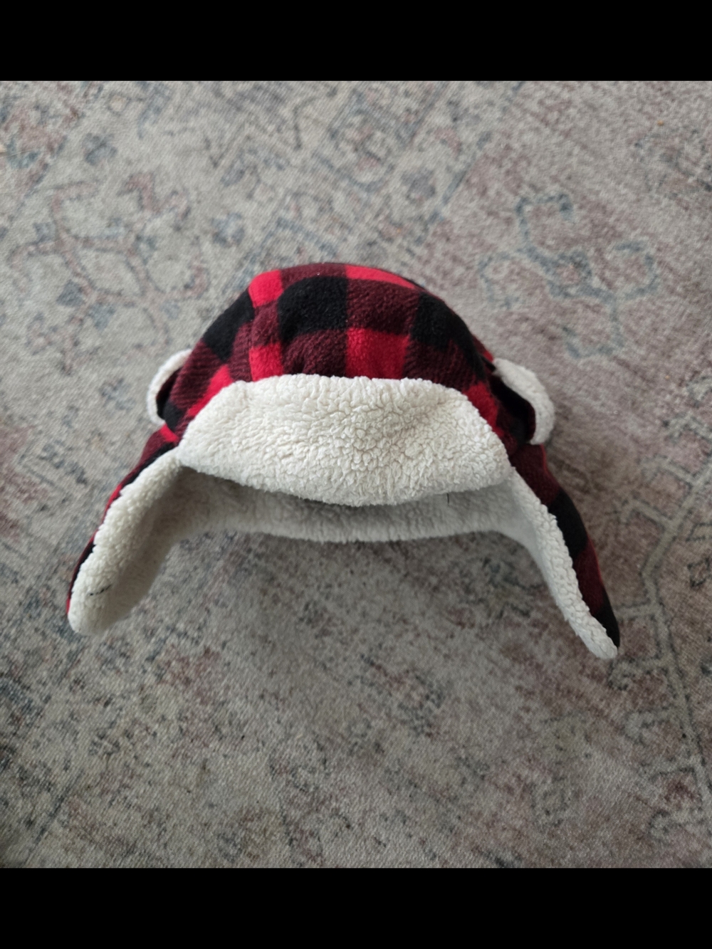Toddler Boys Buffalo Check Plaid Red Black Fleece Winter Trapper Hat Size 2T-4T